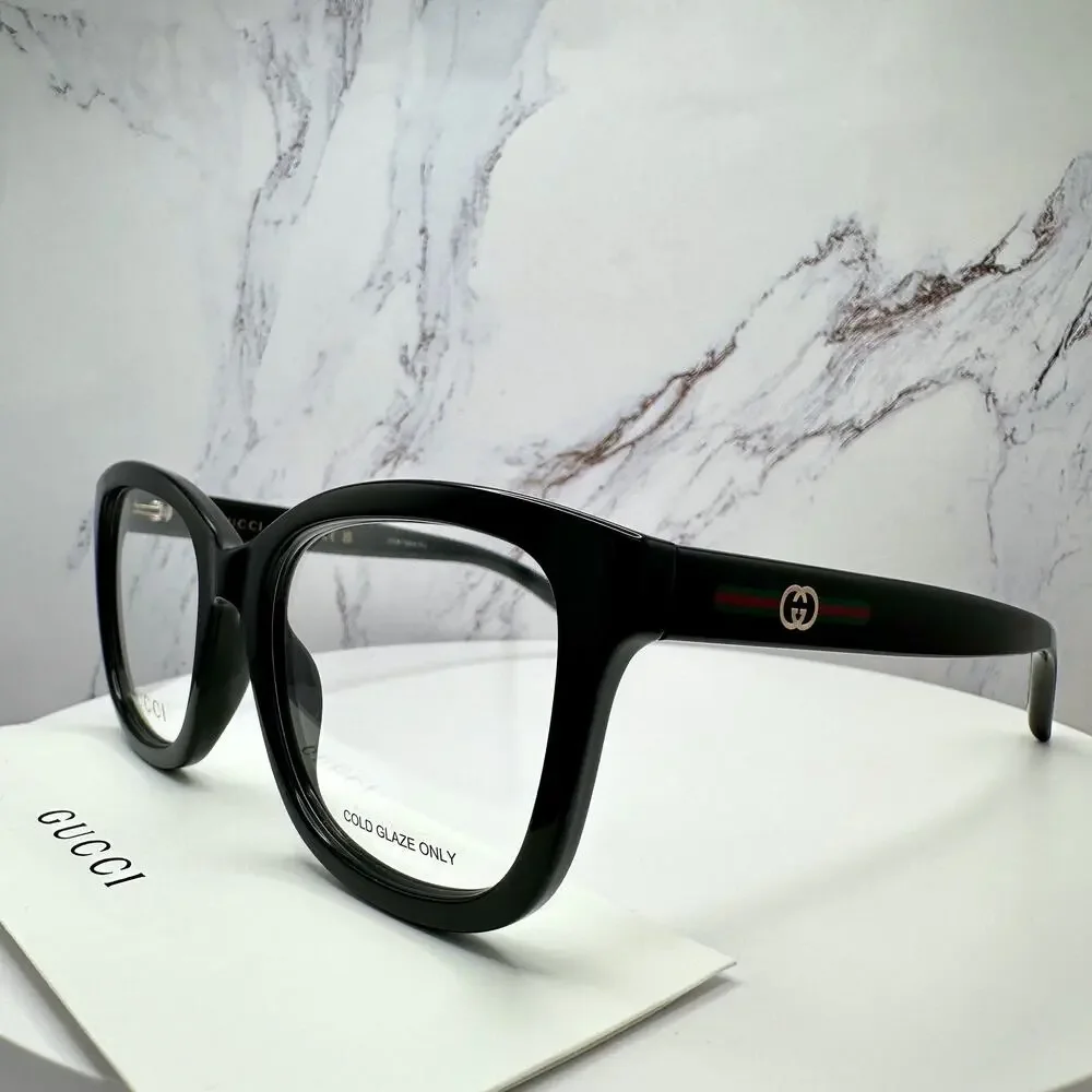 New GUCCI Eyeglasses 53-19-140 Black Square GG Logo Red Green Web Women Rx-able